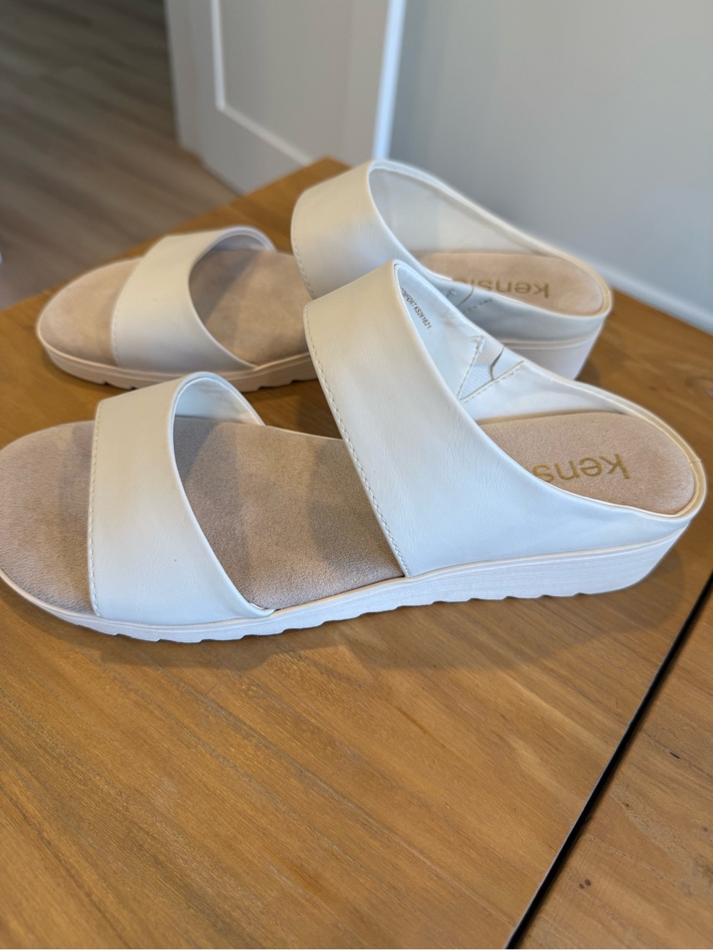 Kensie White Dual Strap Slide Mules